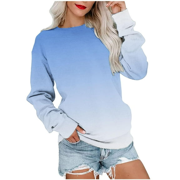 Tdoqot Womens Sweatshirts- Casual Loose Fit Fall Pullover Gradient Crewneck Long Sleeve Activewear for Women Light Blue Size M