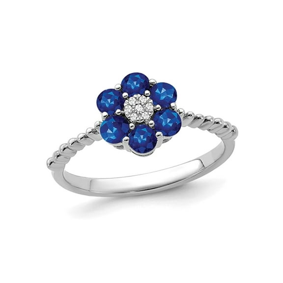Gem & Harmony 3/5 Carat (Ctw) Blue Sapphire Flower Ring in 14K White Gold for Women