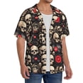 thumbnail image 4 of Honeii 's rock record Skull for men's short-sleeved button-up collared shirt featuring a pocket, perfect for beach vacations, and travel adventures., 4 of 5