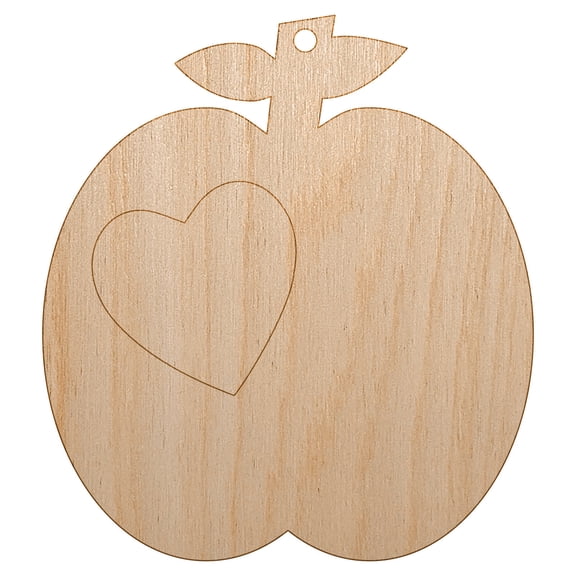 Apple with Heart Wood Holiday Christmas Tree Ornament Unfinished DIY Pre-Drilled Craft
