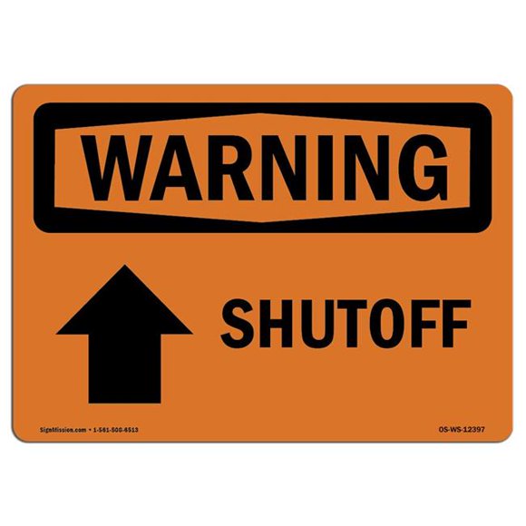 SignMission OS-WS-D-35-L-12397 OSHA Warning Sign - Shutoff Up Arrow with Symbol