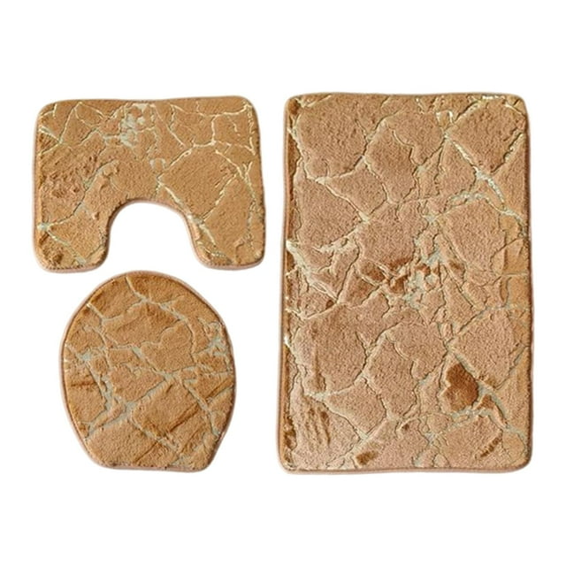 Juego de 3 alfombras de baño decorativas, antideslizantes, absorbentes de agua, suaves Caqui