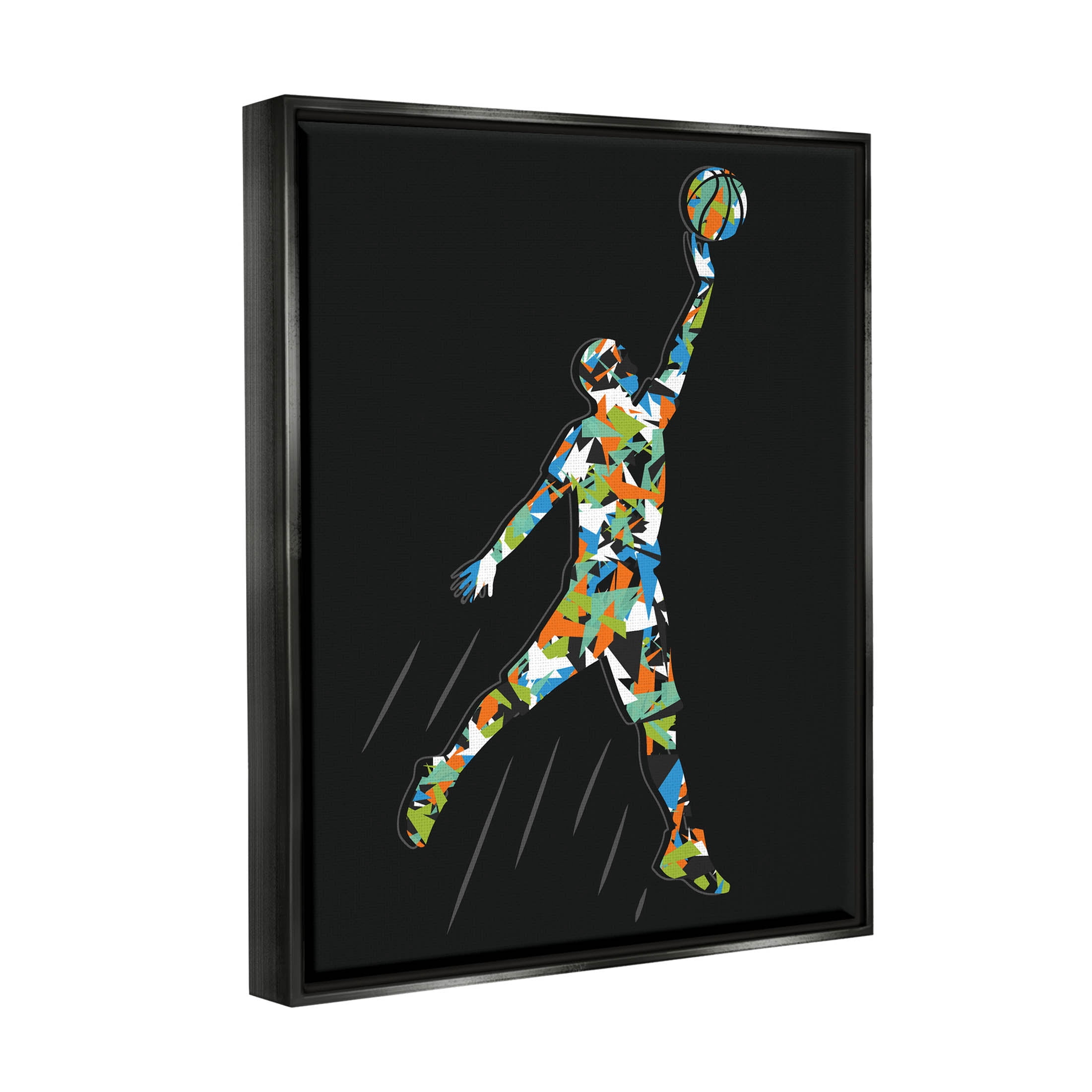 Stupell Industries Patterned Basketball Player Ball Graphic Art Jet Black Floating Framed Canvas Print Wall Art, Design by Arrolynn Weiderhold