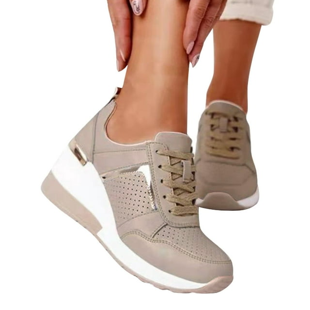 Espadrilles Compensées pour Femmes Leozcaa à Plateforme, Épaisses, Légères, Confortables, Décontractées, à Lacets, Chaussures de Marche Mode