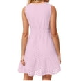 thumbnail image 6 of SMihono Women's Summer Sleeveless Mini Dress V Neck Hollow Out Eyelet High Waist A Line Swing Short Party Dresses Pink XL, 6 of 9