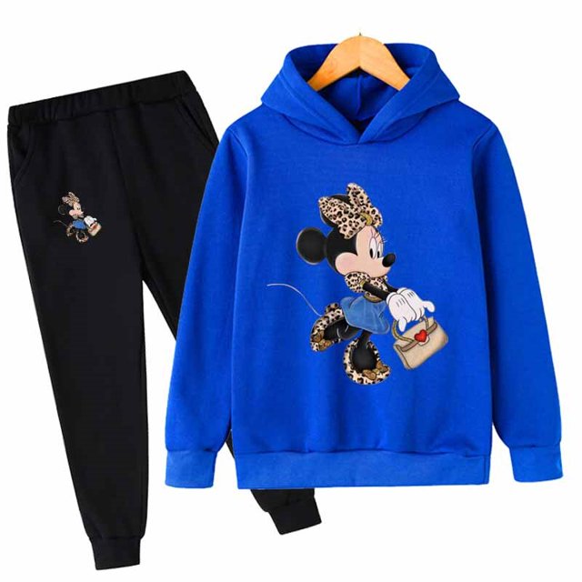 Conjunto de 2 uds de sudaderas con capucha con estampado de Mickey y Minnie Mouse de Disney de dibujos animados, conjunto de ropa para niñas pequeñas, chándal para niños de 1 a 16 años, Suit140CM Gao Jinjia LED