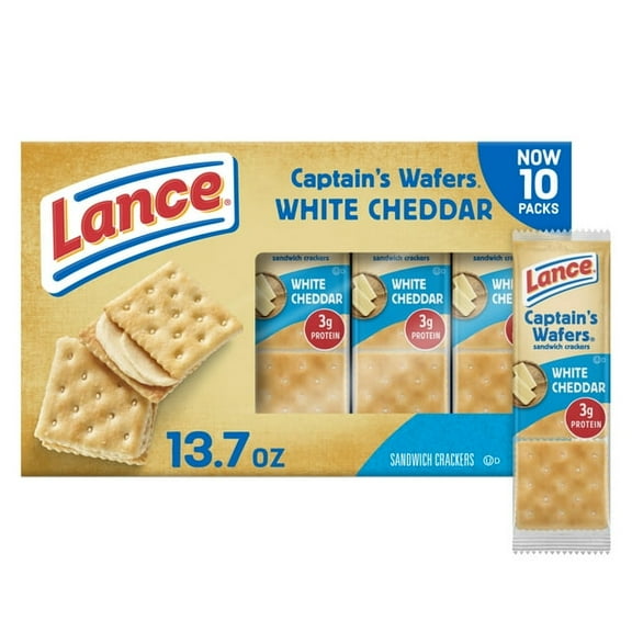 Lance Sandwich Crackers, Captain's Wafers White Cheddar, 10 Individual Packs, 6 Sandwiches Each (Pack of 2)