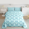 thumbnail image 2 of Homewish Cute Cartoon Loves Queen Comforter Set,Kawaii Heart Print Bedding Sets,Light Blue Bedding Comforter Set For Girls,Microfiber Bedroom Decor Reversible,3pcs, 2 of 8