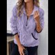 thumbnail image 5 of Suéter de Larga con Cremallera de un Cuarto para Mujer, Sudadera de Forro con Capucha, Sudaderas con Solapa, Suéteres Cálidos con Bolsillos. Púrpura S, 5 of 9