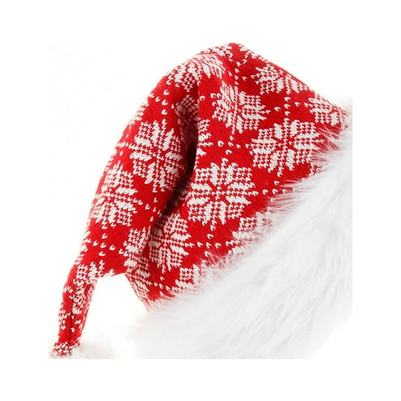 Gcvizuso Christmas Hats, Santa Hat, Adult Knit Christmas Hat Snowflake Wavy Striped Fluffy- Pompom Santa Cap