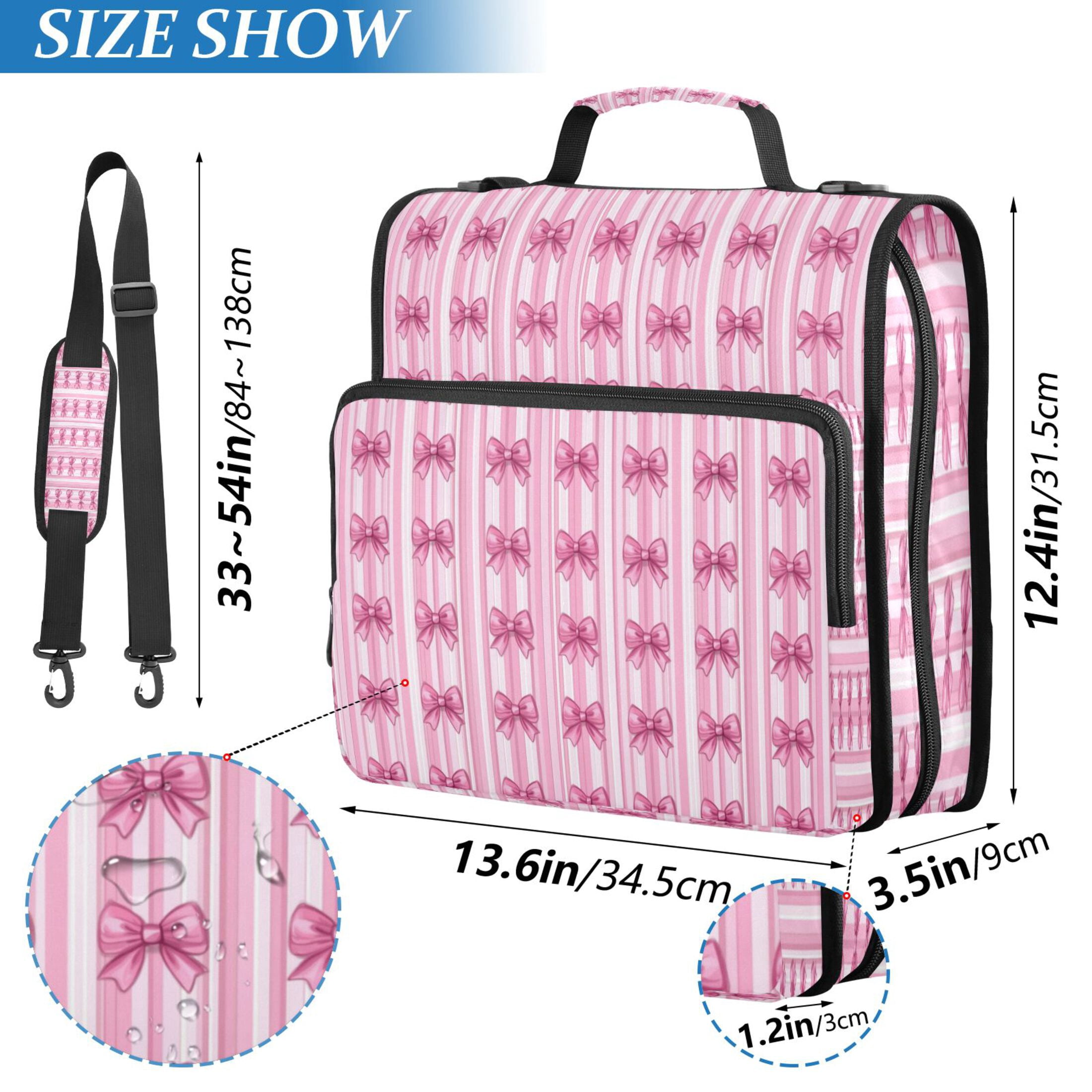 Water-Resistant 3-Ring Binder Organizer with Multiple Pockets Zipper Binder Bag for Office Pink Bows