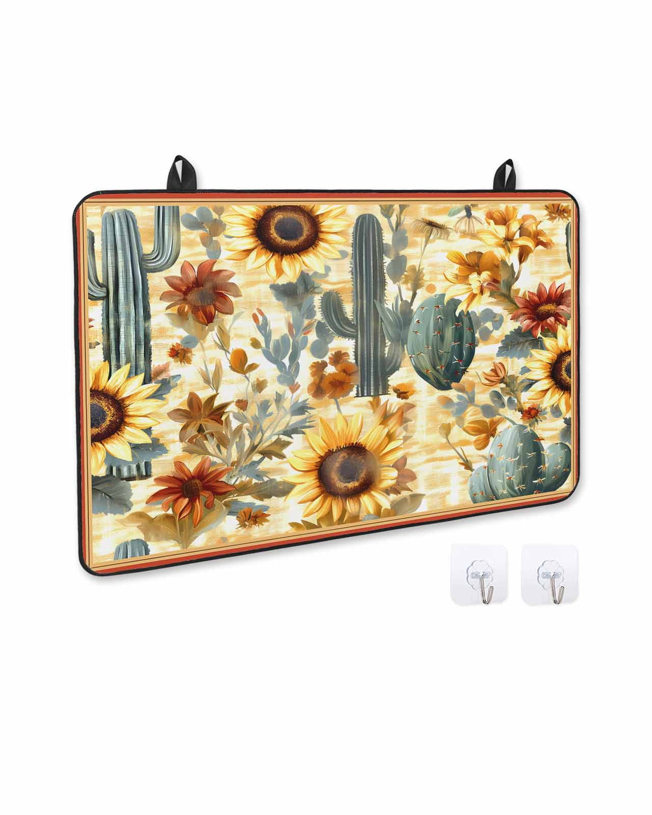 nqOlkjepod Large Induction Cooktop Protector Mat 36"x21", Cactus Sunflowers Stove Top Covers for Electric Stove, Watercolor Summer Floral Decorative Stove Burner Cover Mats, Glass Top Stove Cover
