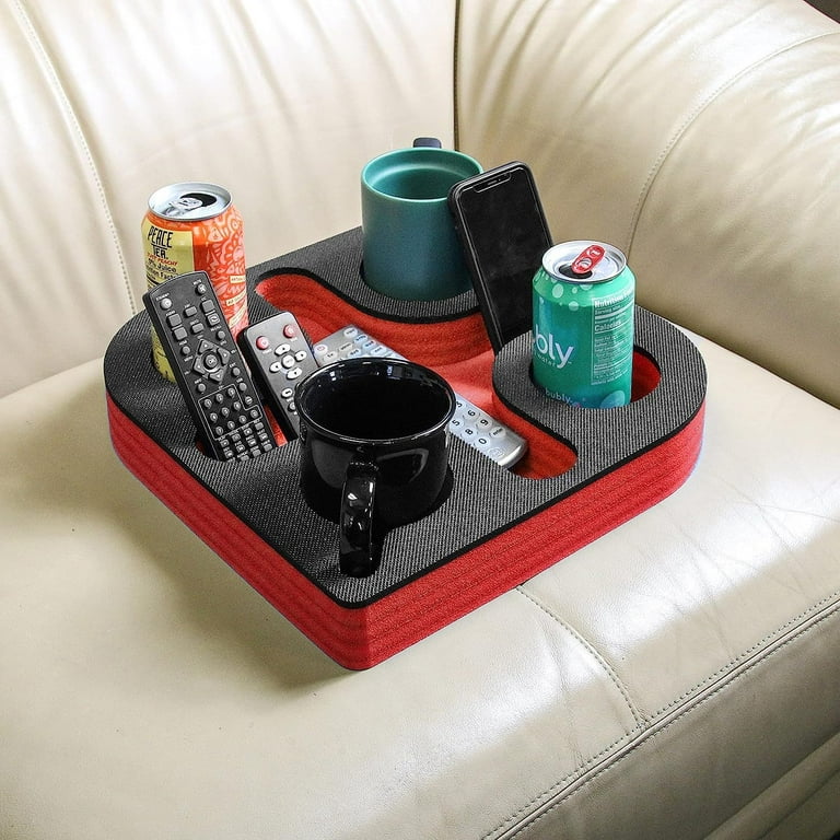Bilot Couch Drink Holder Red and Black Stylish Refreshment Tray for Sofa  Bed Floor Car RV Lounge TV Room Durable Foam 5 Compartments 13.75 Inches  Wide 