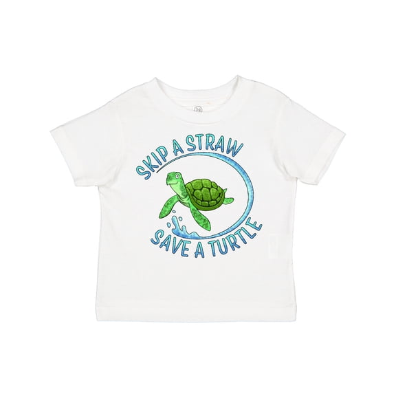 Inktastic Skip a Straw Save a Turtle with Cute Green Sea Turtle Boys or Girls Toddler T-Shirt
