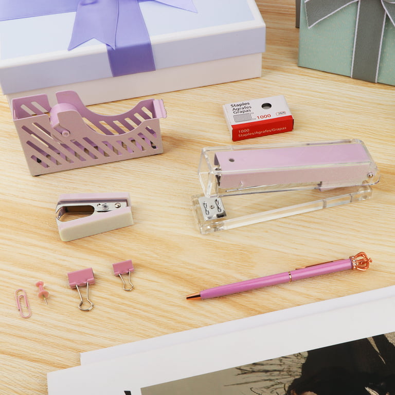 Sytle-Carry Pink Office Supplies, Desk Organizers and Accessories Office  Supplies with Staple Remover, Stapler, Tape Dispenser, Staples, Clips,  Scissor and Tabs 