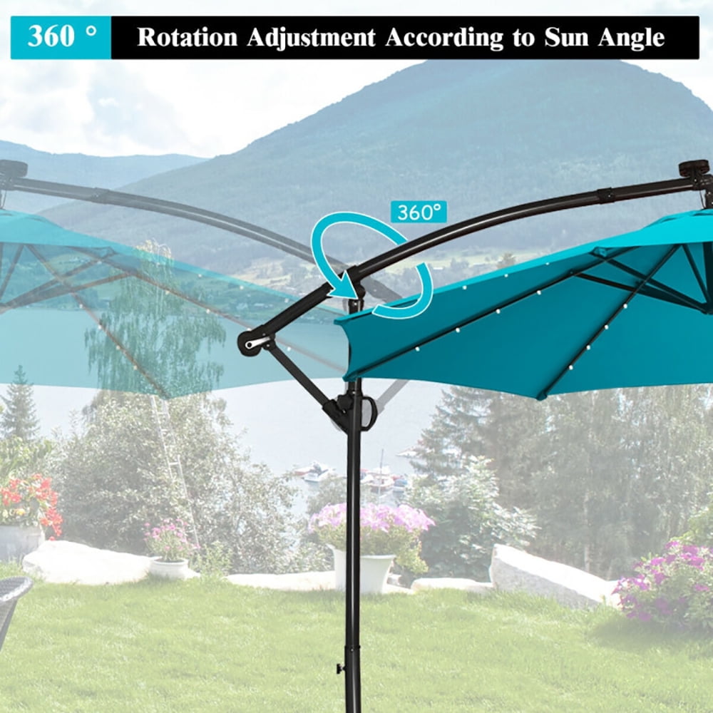 Aimee Lii 10FT 360° Rotation Solar Powered LED Patio Offset Umbrella, Table Umbrella Outdoor Patio, Turquoise Aimee Lii 10FT 360° Rotation Solar Powered LED Patio Offset Umbrella, Table Umbrella Outdoor Patio, Turquoise