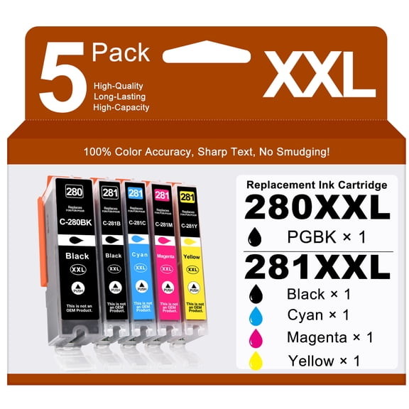 Greencycle 280XXL/281XXL Ink Cartridge Replacement for Canon 280 281 XXL PGI-280XXL CLI-281XXL Compatible for Canon PIXMA TR7520 TR8520 TS8220 Printer (5 Pack)