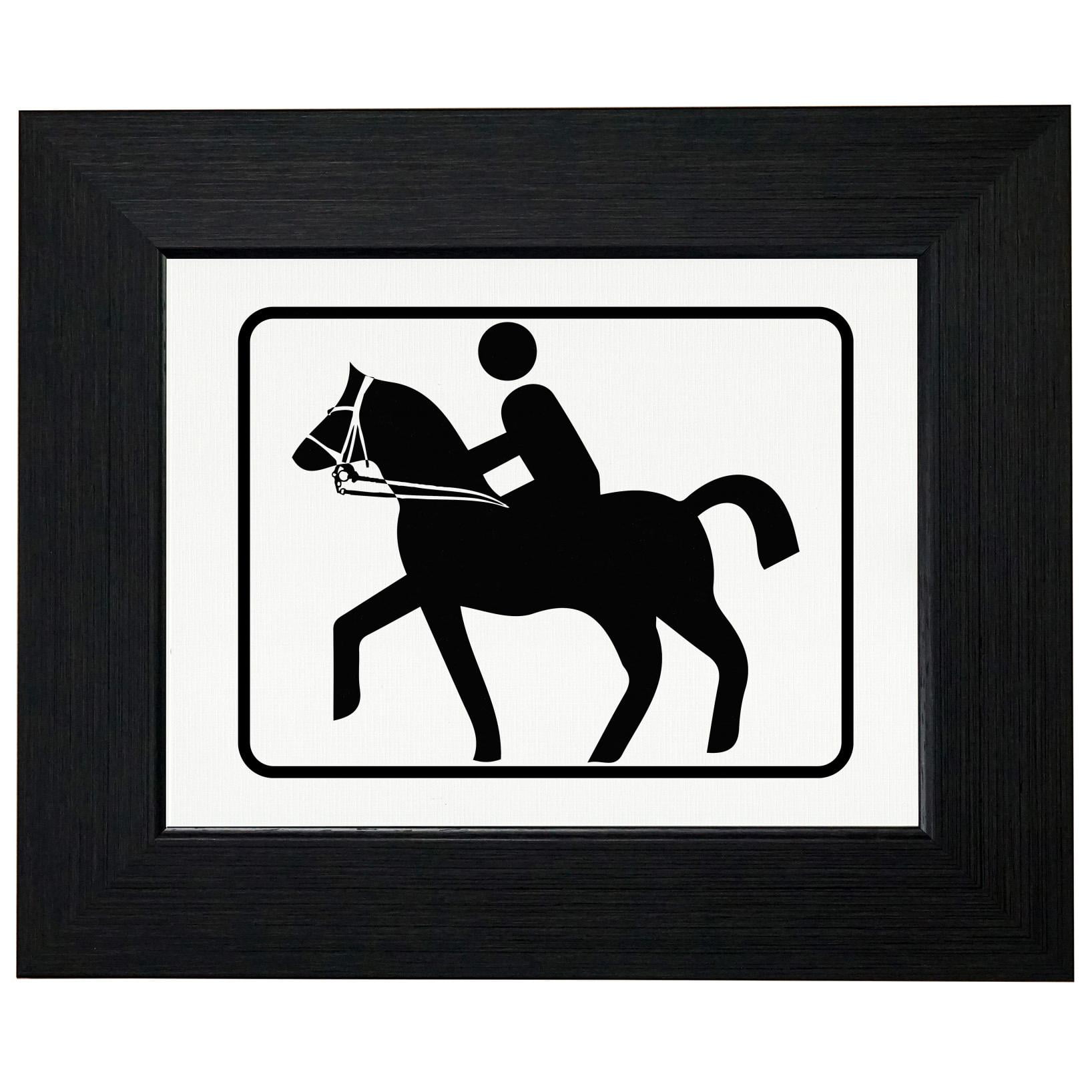 Stick Figure Horse Rider Man Riding Horse Sign Framed Print Poster Wall