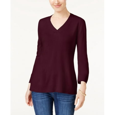 Karen Scott Petite Luxsoft V-Neck Long Sleeve Sweater Size