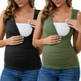 thumbnail image 1 of Camiseta básica sin mangas de maternidad con fruncido cruzado para mujeres, paquete de 2, tops de lactancia en negro y verde, tamaño mediano, 1 of 6