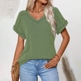 thumbnail image 2 of Weikingp Women's Short Sleeve Shirts，Cropped T Shirts for Women Graphic Tees Cute Graphic Tees Cotton Boho Tops for Women Ribbed Short Sleeve Tops for Women Tunic Tops Green S, 2 of 5