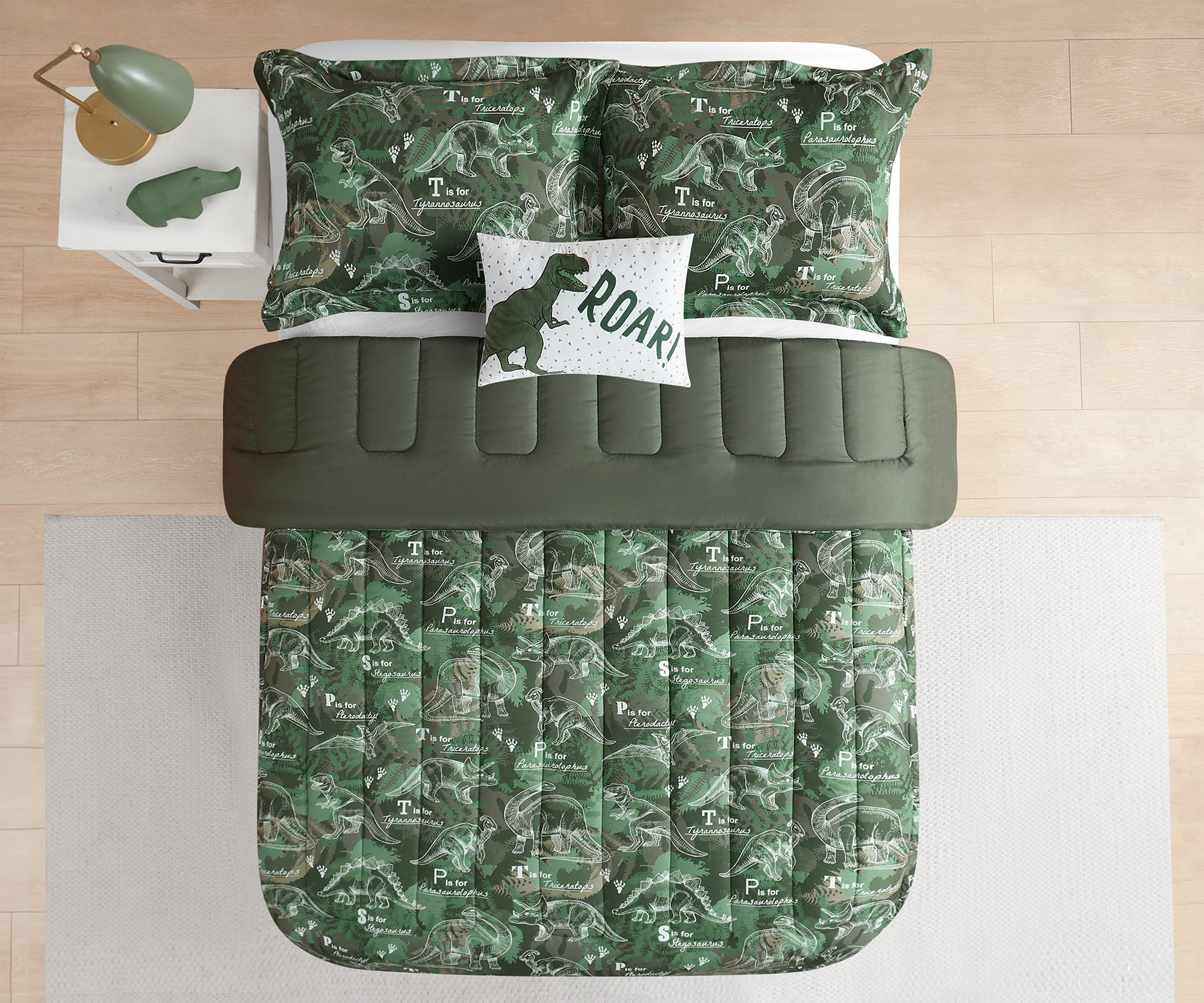 Dino Forest Green 3-Piece Microfiber Comforter Set - Twin