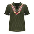 thumbnail image 3 of Vestidos Casuales Para Mujer, Blusas De Mujer De Moda Suéter de manga corta con cuello en V y bordado de lino sintético para mujer, top de moda, 3 of 4