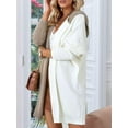 thumbnail image 6 of Women Fall and Winter Open Front Long Sleeve Hooded Knit Cardigan Color Block Outwear Coats Khaki & White XL, 6 of 9