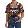 thumbnail image 7 of Lsque Chucky print Men's Cuban Collar Short Sleeve Shirt Summer Beachwear Casual Button Down Fashionable Vacation Leisure Shirt-3X-Large, 7 of 7
