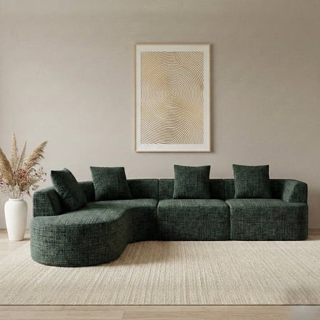 123" Curved Modular Sectional Sofa, L-Shaped Chenille Couch with Chaise Lounge, Oversized Deep Seat, No Assembly