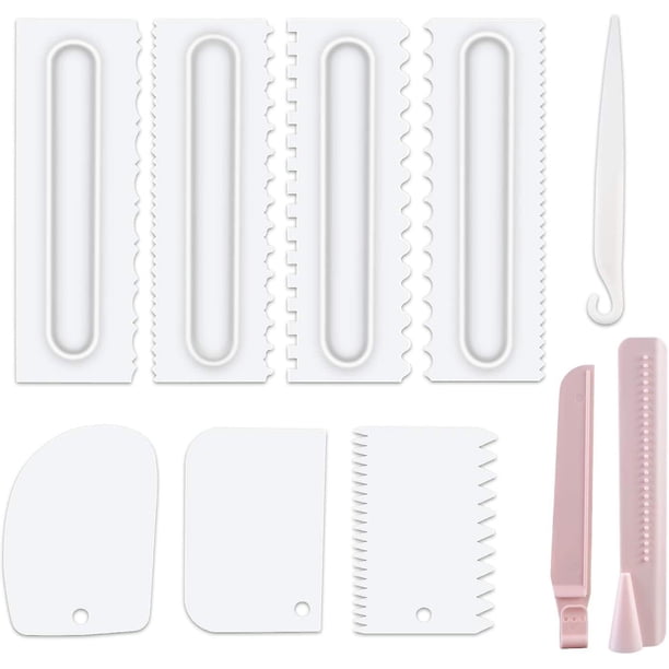 Juego de 10 paquetes de raspador de pasteles, peine para decorar pasteles y alisar, raspador de pasteles de dientes de sierra de plástico, molde para hornear cocina, decoración de bordes de pastel Afortunado Sencillez