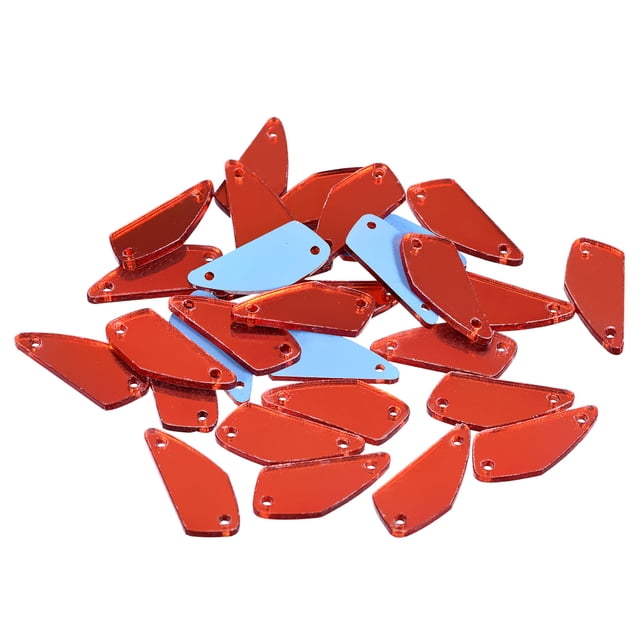 Unique Bargains 30Pack Irregular Acrylic Sew on Mirror Pieces Rhinestones Beads, Red 25x11mm