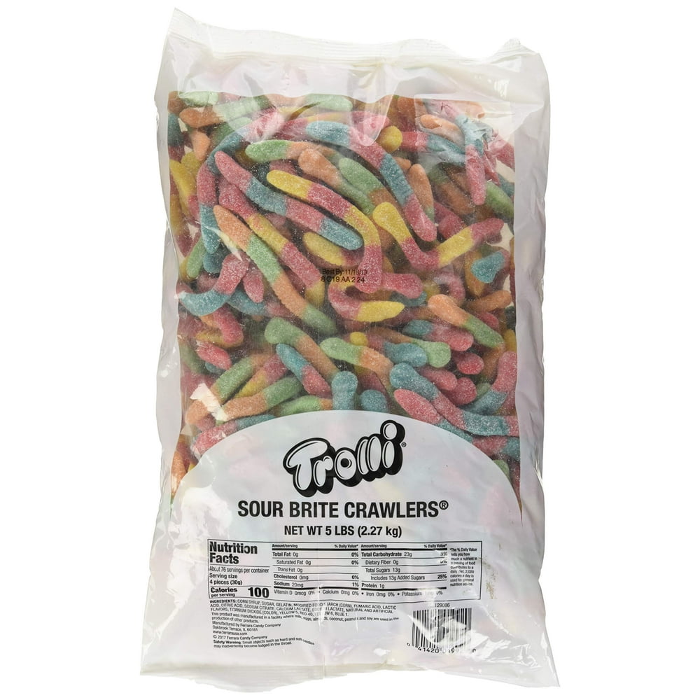 Trolli Sour Brite Crawlers Gummy Worms, 5 Pound Bulk Candy Bag Sour Gummy Worms