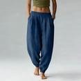 thumbnail image 2 of Casual Pants for Women High Waisted Lightweight Cotton Linen Harem Yoga Travel Beach Pants, 2 of 3