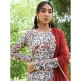 thumbnail image 3 of Janasya Women's Beige Georgette Digital Floral Printed Straight Kurta with Palazzo and Dupatta, 3 of 6