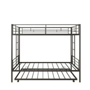 Twin Over Twin Bunk Bed with Trundle, Metal Space-Saving Design For Young Teens and Adults, Easy Assembly, K86