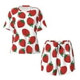 thumbnail image 5 of "Wukai Hand Drawn Strawberry Women's Pajama Set - Short-Sleeve Top and Shorts with Elastic Waistband and Pockets for Loungewear, Yoga, and Casual Wear-X-Large, 5 of 8