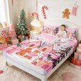 thumbnail image 3 of Manfei Gingerbread Queen Sheets Christmas Queen Sheet Sets, Teal Pink 4pcs (1 Flat Sheet, 1 Fitted Sheet and 2 Pillowcases), 3 of 6
