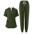 thumbnail image 2 of Minjewel Women's Half Zip High Neck Short Sleeve Scrubs for Women Set with Pockets, Modern & Comfortable Scrub Set for Medical Staff,Army Green L, 2 of 8