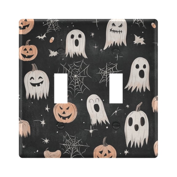 2 Gang Light Switch Cover Plate Pumpkin Ghost Spiderweb Wall Plate Decorate Electrical Outlet Cover Plates 4.56”x4.48”