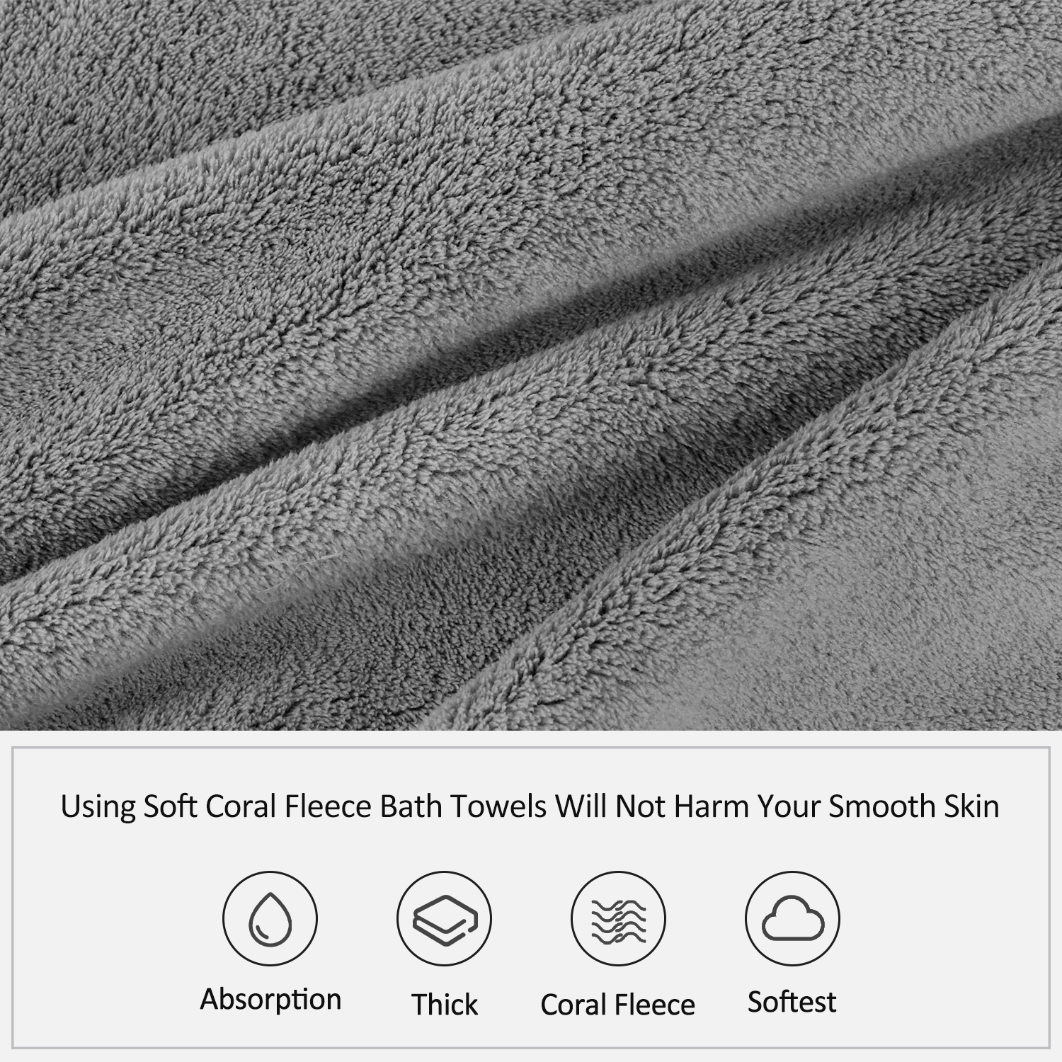 JML Microfiber Bath Towels 6 Pack, Bath Towel, Hand Towel, Washcloth, Grey