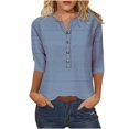 thumbnail image 2 of VERUGU Womens Tops Fashion Print Button Blouses Crew Neck 3/4 Sleeve Casual T-shirt Loose Tops Pullover Blue XXL, 2 of 4