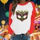 thumbnail image 1 of Xuyuer Mardi Gras Shirts for Women Shirt Funny Mask Graphic Tee Carnival Long Sleeve Shirt V Neck Top, 1 of 6