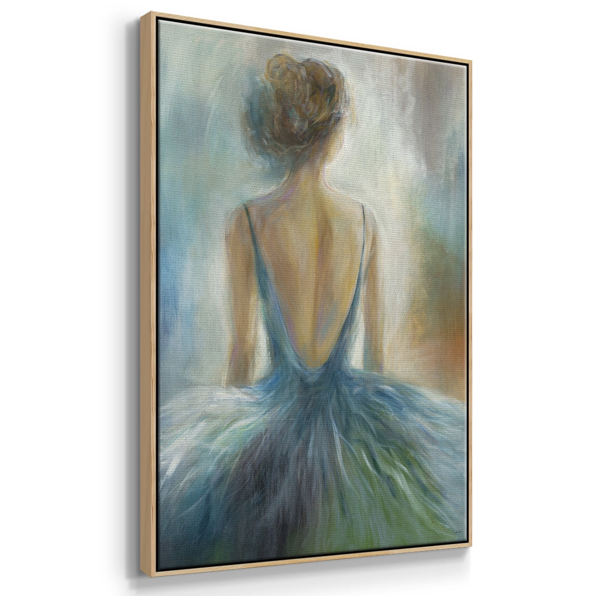 Lady in Blue Framed Premium Gallery Wrapped Canvas - Ready to Hang - 17 x 25 - Natural Wood Floating Frame