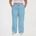 thumbnail image 2 of Women's Plus Size Sweatpants Solid Color Drawstring High Waisted Straight Tube Baggy Casual Sweatpants With Pockets (2XL, Light Blue), 2 of 4