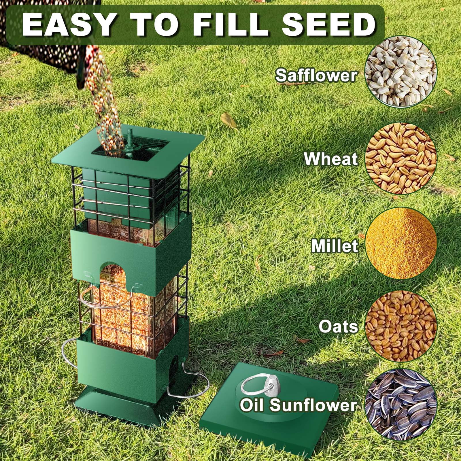 Squirrel Proof Bird Feeder,2.5LBS Metal Bird Feeders for Outdoors Hanging,Wild Birdseed Feeders for Finch Cardinal Blue Jay Outside (Green)