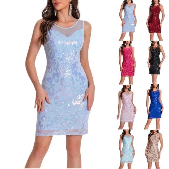 YHAJDS Womens Formal Short Dresses Sequin Fringe Spaghetti Strap V Neck Sleeveless Dress