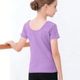 thumbnail image 6 of MKOSPLRT Kids Girls Ballet Tops Short Sleeve Crew Neck Mesh Crop Dance Shirts for Leotards Classic Gymnastics Purple 3-4 Years, 6 of 7