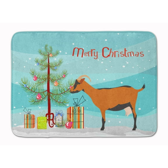 Carolines Treasures BB9255RUG Oberhasli Goat Christmas Machine Washable Memory Foam Mat Teal 19 X 27" multicolor