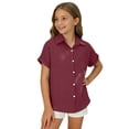 thumbnail image 3 of Gyujnb Short Sleeve Button Down Shirt for Girls Casual Woven Blouse with Pocket (Little Girls, Big Girls),9-10 Years, 3 of 5